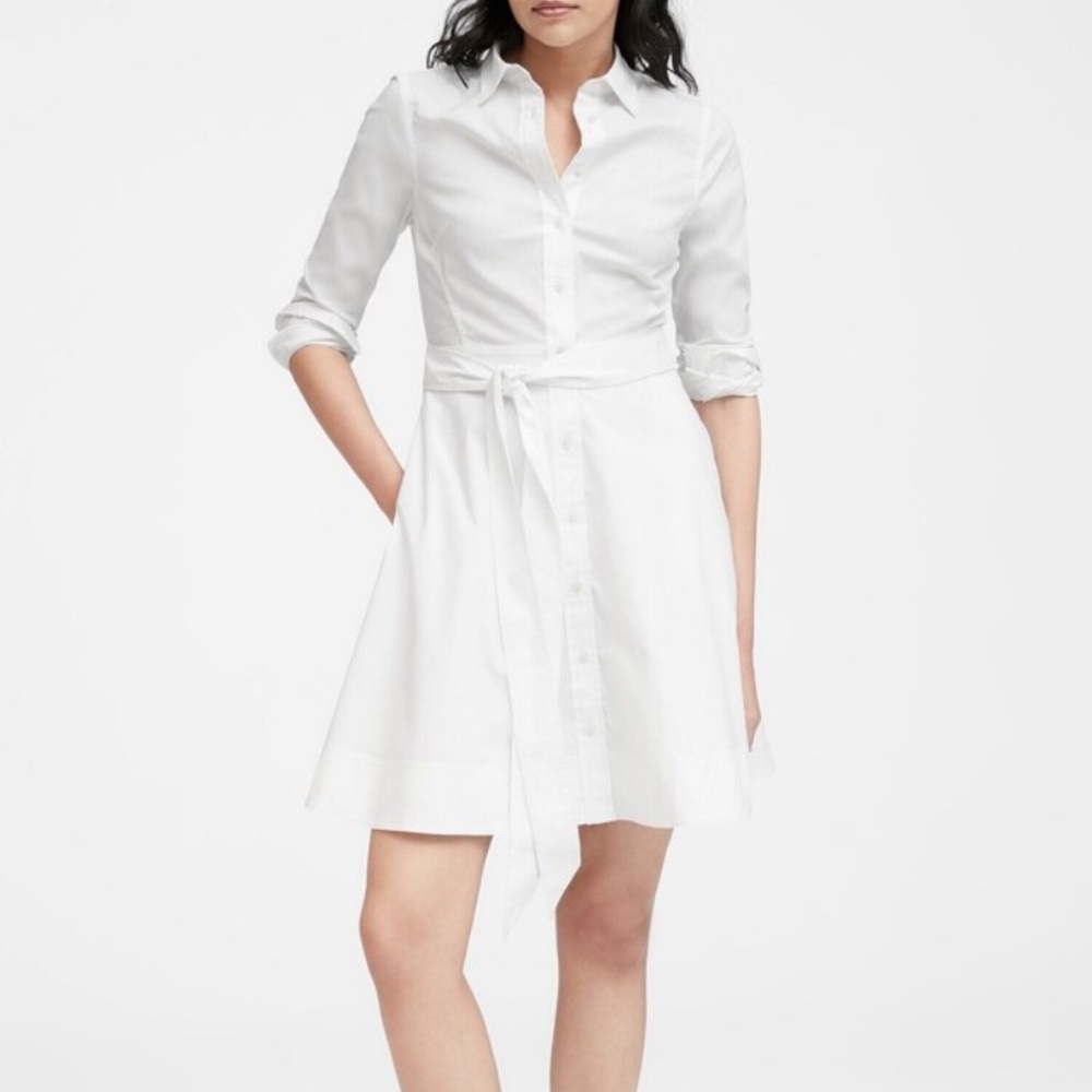 White Banana Republic Poplin Shirt Dress
